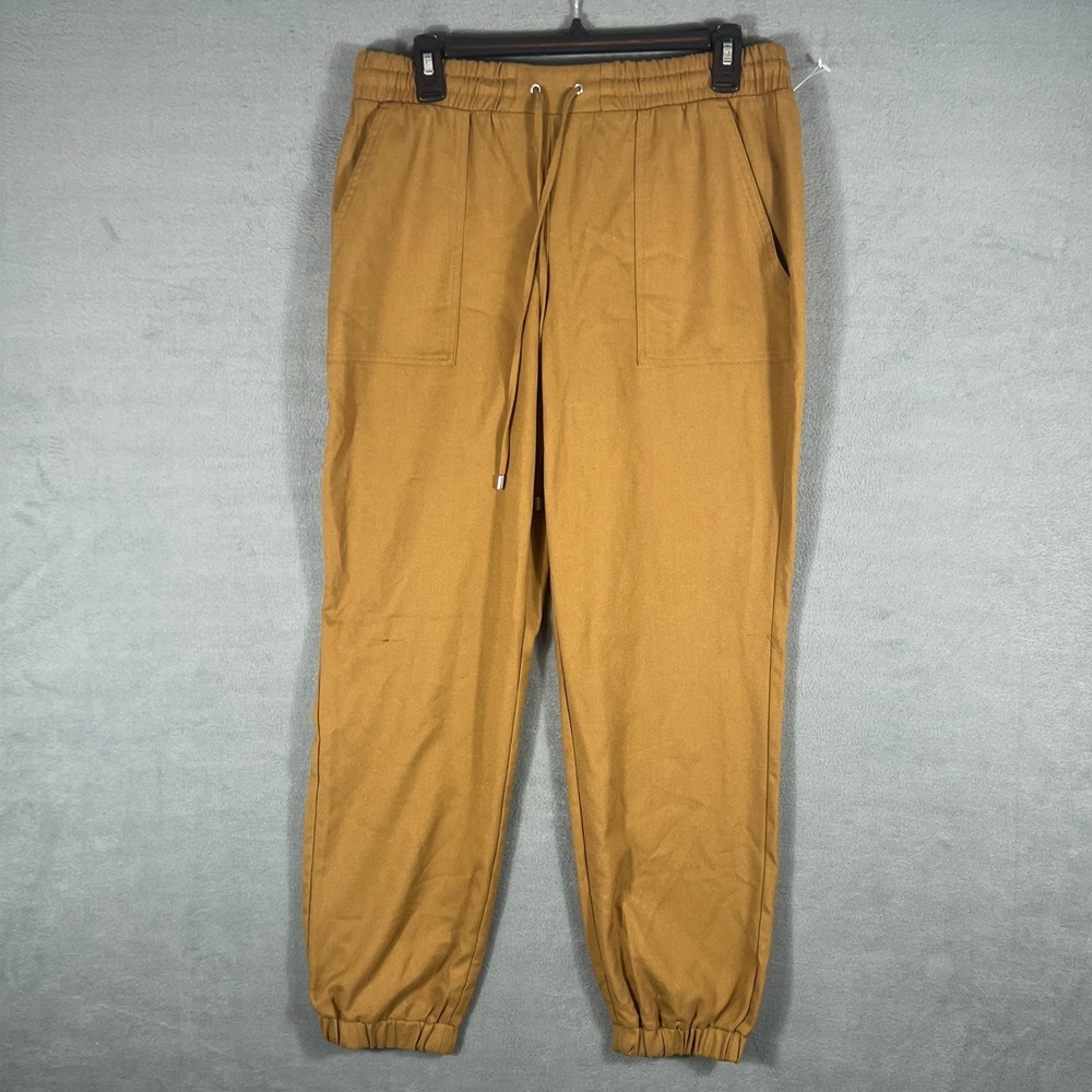 Nine West Womens Jogger Pants Size M Brown Solid Tapered Elastic Drawstring